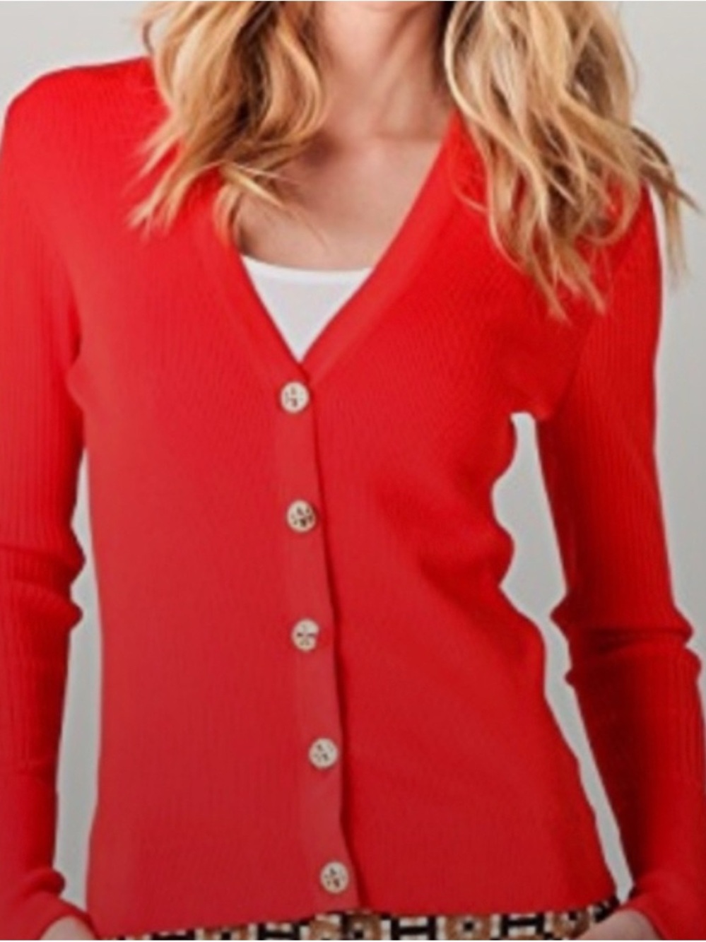 Tory Burch Simone V-Neck Button Ribbed Cardigan - Picture 2 of 6